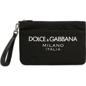 Dolce & Gabbana, Tassen, Heren, Zwart, ONE Size, Leer, Zwarte tassen met rits en afneembare band