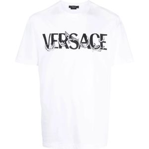 Versace, Tops, Heren, Wit, M, Katoen, Katoenen T-shirts en Polos