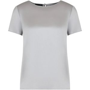 Emporio Armani, Tops, Dames, Grijs, M, Satijn, Zijden Satijnen Blouse Ronde Hals Korte Mouw