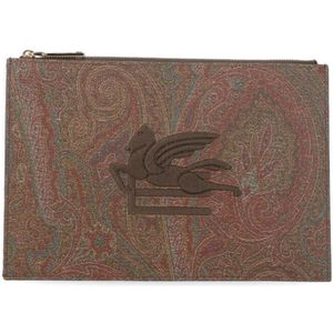 Etro, Tassen, Dames, Bruin, ONE Size, Bruine Pochette met Paisley Patroon