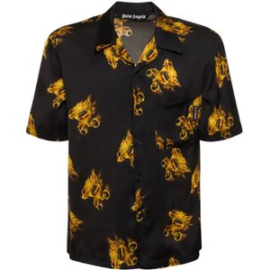 Palm Angels, Overhemden, Heren, Veelkleurig, XL, Zwarte Brandende Shirt met Logo Print