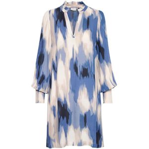 Kaffe, Kleedjes, Dames, Veelkleurig, XS, Blauwe Abstracte Print Korte Jurk