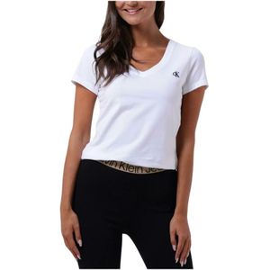 Calvin Klein, Tops, Dames, Wit, S, Geborduurde Tops T-shirts Stretch