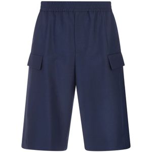 Alexander McQueen, Korte broeken, Heren, Blauw, M, Wol, Blauwe Cargo Bermuda Shorts