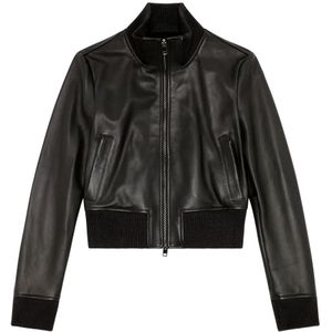 Diesel, Bomber jacket in waxed leather Zwart, Dames, Maat:3XL