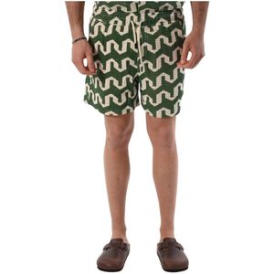 Oas, Korte broeken, Heren, Groen, XL, Katoen, Katoenen Bermuda Shorts met Trekkoord Taille