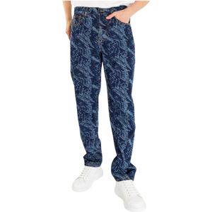 Olaf Hussein, Broeken, Heren, Blauw, S, Denim, Heren Water Aop Denim Pants Blauw