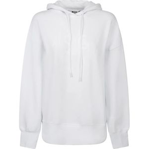 Msgm, Sweatshirts & Hoodies, Dames, Wit, S, Katoen, Felpa hoodie logo pellato