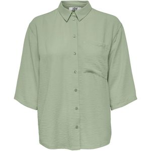 Jacqueline de Yong, Blouses & Shirts, Dames, Groen, M, Polyester, Groene effen korte mouwen damesoverhemd