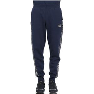 Emporio Armani Ea7, Broeken, Heren, Blauw, L, Katoen, Blauwe Broek met Logo Tape