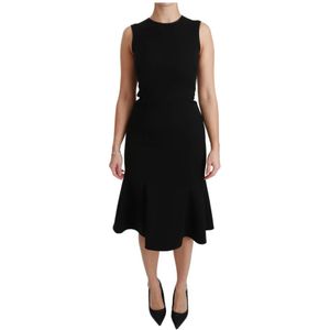 Dolce & Gabbana, Kleedjes, Dames, Zwart, M, Wol, Stijlvolle Zwarte Fit Flare Sheath Jurk