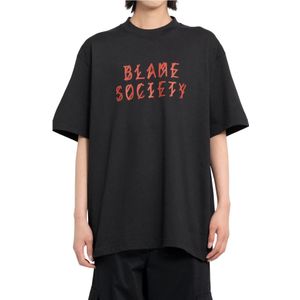 44 Label Group, Tops, Heren, Zwart, XL, Katoen, Zwarte Greed Tee met Blame Society Print