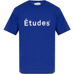Études, Tops, Heren, Blauw, XS, Katoen, T-shirt met logo