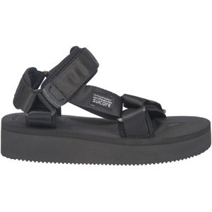 Suicoke, Schoenen, Dames, Zwart, 36 EU, Nylon, Platte Sandalen met Kruisbanden