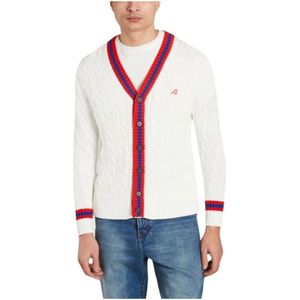 Autry, Truien, Heren, Wit, L, Stijlvolle Tennis Cardigan met Borduursel