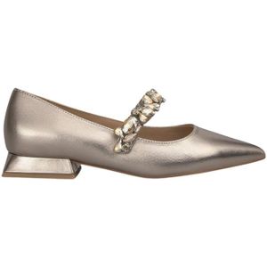 Alma EN Pena, Schoenen, Dames, Geel, 36 EU, Leer, Platte ballerina schoenen met strass band