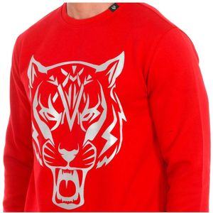 Plein Sport, Sweatshirts & Hoodies, Heren, Rood, L, Katoen, Ronde Hals Sweatshirt met Merkprint