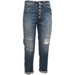 Dondup, Jeans, Dames, Blauw, W28, Blauwe Jeans met Normale Taille en Juweelknoop, Gemaakt in Italië
