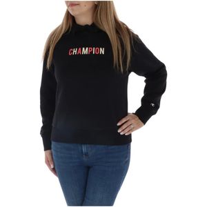 Champion, Sweatshirts & Hoodies, Dames, Zwart, M, Katoen, Zwarte Bedrukte Hoodie Dames Herfst/Winter