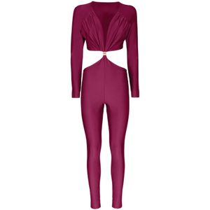 MVP wardrobe, Jumpsuits & Playsuits, Dames, Paars, M, Nylon, Lycra Diepe Hals Jumpsuit