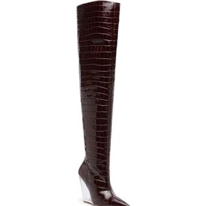 Stuart Weitzman, Schoenen, Dames, Paars, 37 EU, Glamoureuze Croc Wedge Laarzen