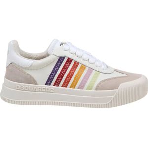 Dsquared2, Schoenen, Dames, Veelkleurig, 37 EU, Leer, Leren Sneakers Wit/Multicolor