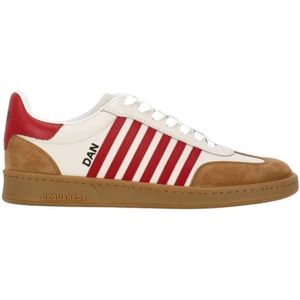 Dsquared2, Schoenen, Heren, Veelkleurig, 43 EU, Suède, Beige Leren Sneakers Ronde Neus