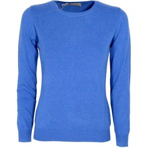 Cashmere Company, Slim Fit Kasjmier en Wol Trui - Gemaakt in Italië - Blauw Blauw, Dames, Maat:XL