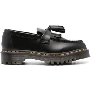 Dr. Martens, Schoenen, Heren, Zwart, 43 EU, Leer, Zwarte Leren Platte Schoenen Kwast Detail