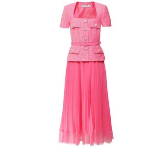 Self Portrait, Kleedjes, Dames, Roze, L, Chiffon, Midi Bouclé Chiffon Jurk - Roze