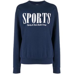 Sporty & Rich, Grafische Print Katoenen Sweatshirt Blauw Blauw, Dames, Maat:L
