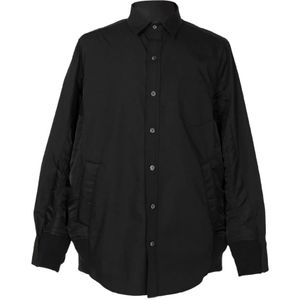 Sacai, Overhemden, Heren, Zwart, M, Polyester, Zwarte polyester overhemd met klassieke kraag en geribbelde afwerkingen