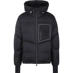 Moncler, Jassen, Heren, Zwart, XL, Nylon, Gewatteerde Hoodie met Ritssluiting