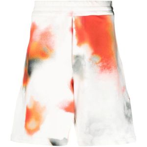 Alexander McQueen, Korte broeken, Heren, Wit, L, Katoen, Tie-Dye Katoenen Shorts met Geborduurd Logo