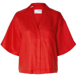 Selected Femme, Blouses & Shirts, Dames, Rood, M, Linnen, Boxy Revers Linnen Overhemd - Flame Scarlet
