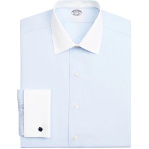 Brooks Brothers, Lichtblauw Slim Fit Non-Iron Stretch Supima Katoenen Pinpoint Oxford Overhemd met Ainsley Kraag Blauw, Heren, Maat:XL