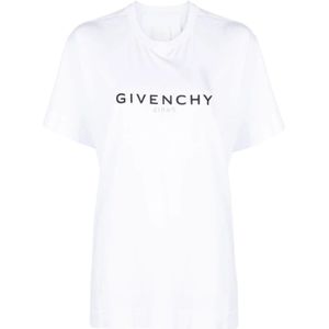 Givenchy, Tops, Dames, Wit, L, Katoen, Logo Print Crew Neck T-shirts en Polos
