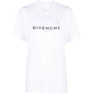 Givenchy, Logo Print Crew Neck T-shirts en Polos Wit, Dames, Maat:S