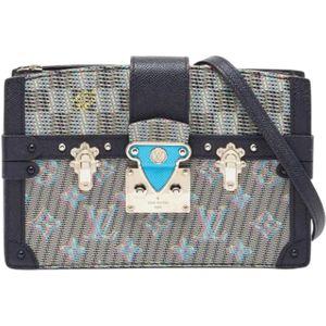 Louis Vuitton Vintage, Pre-owned, Dames, Blauw, ONE Size, Tweed, Pre-owned Leather clutches