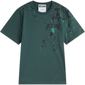 Moschino, Tops, Heren, Groen, 2Xl, Katoen, Artistiek Geschilderd T-Shirt