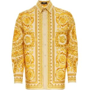 Versace, Bedrukte satijnen shirt Geel, Heren, Maat:S