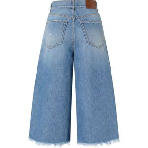 Pinko, Jeans, Dames, Blauw, W24, Denim, Denim High-Waisted Flared Shorts met Franjekant