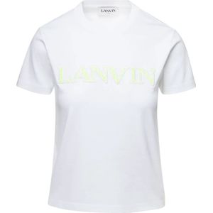 Lanvin, Tops, Dames, Wit, S, Katoen, Klassieke Logo Print Wit T-shirt