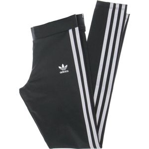 Adidas, Broeken, Dames, Zwart, L, Polyester, Zwarte Leggings met Elastische Tailleband en 3 Strepen