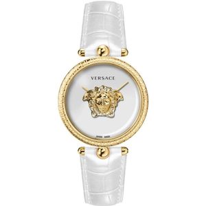 Versace, Wit en Goud Palazzo Leren Horloge Geel, Dames, Maat:ONE Size