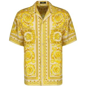 Versace, Overhemden, Heren, Geel, L, Zijden Barocco Shirt