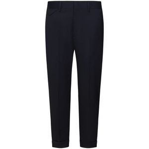 Low Brand, Broeken, Heren, Blauw, W35, Wol, Navy Blauwe Cropped Slim Fit Broek