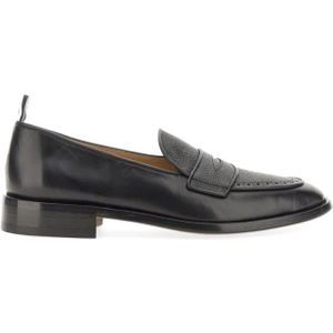 Thom Browne, Schoenen, Heren, Zwart, 40 1/2 EU, Klassieke Penny Loafer Leren Zool