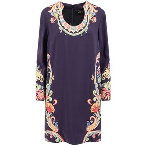 Etro, Kleedjes, Dames, Blauw, M, Iconische Multicolor Viscose Jurk