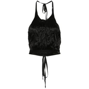 Sportmax, Tops, Dames, Zwart, M, Satijn, Satin Halter Top met Kruisbanden